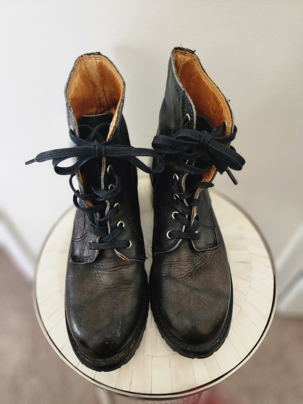 Frye Black Leather Lace-Up Moto Combat Boots - Picture 4 of 8